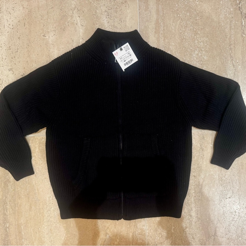 Zara kids Black Ribbed Zip-Up Sweater